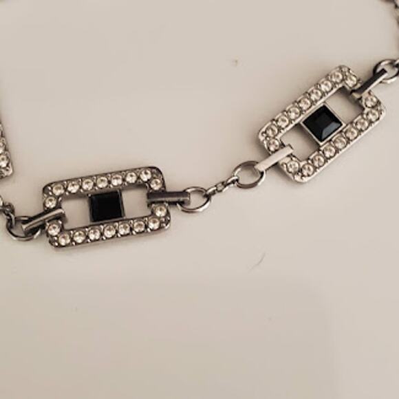 Swarovski Remix Bracelet Rhodium Plated with Clear and Jet Crystals Swan Signed - Picture 7 of 7